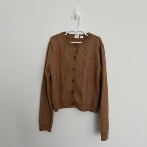 Gap Kids Girls Cardigan Sweater XL 12 Tan Gold Tinsel Shimmer